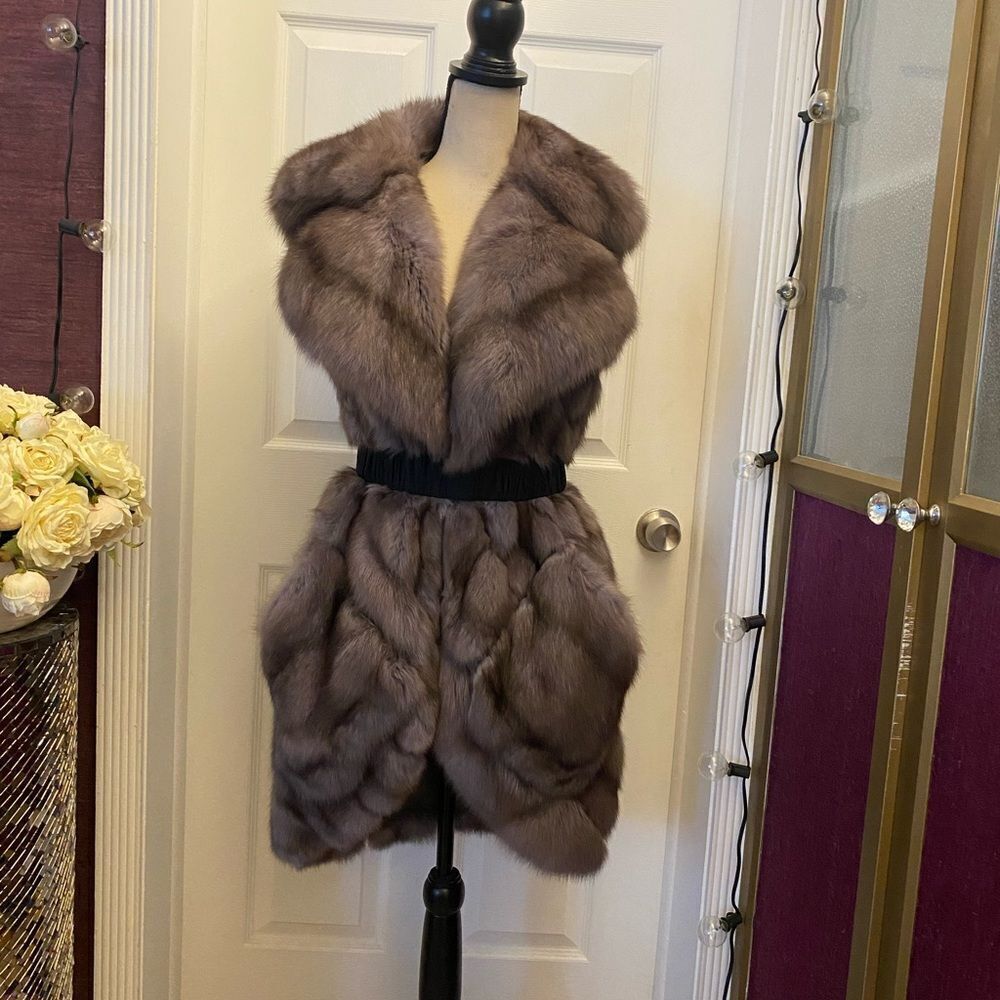 Dennis Basso genuine Russian sable fur long gilet, S